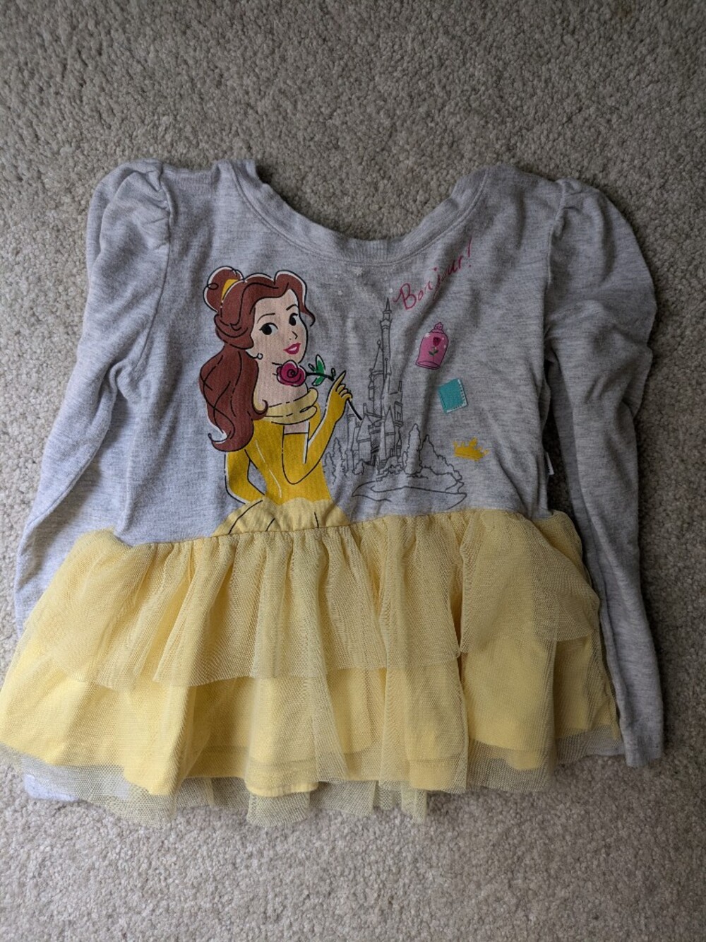 Little Sleepies Gray and Yellow Disney Belle Tulle Dress Top